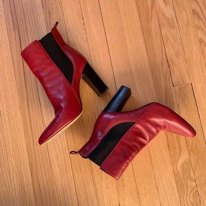 Leather heeled red ankle boots